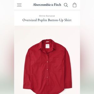 Abercrombie Oversized Poplin Button-Up Shirt in red